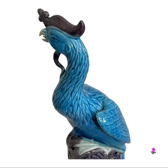 Vintage Ho-o Bird Mythical Creature (Phoenix) Turquoise Ceramic Glazed Figure - Picture 7 of 12